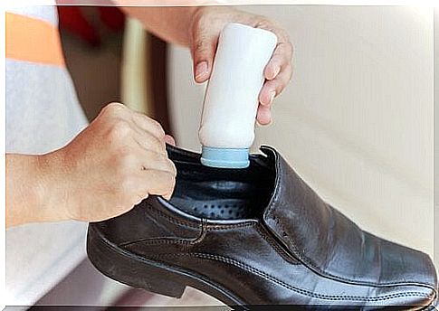 The pain caused by new shoes can be relieved by putting baby talcum powder on the shoe or foot,